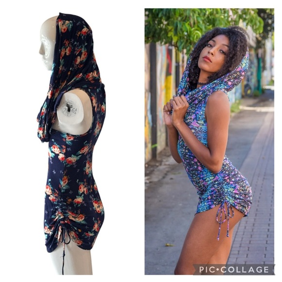 Warrior Within Designs Hunters Floral Cinch Exagerated Cowel Neck Dress Size S - Picture 2 of 10